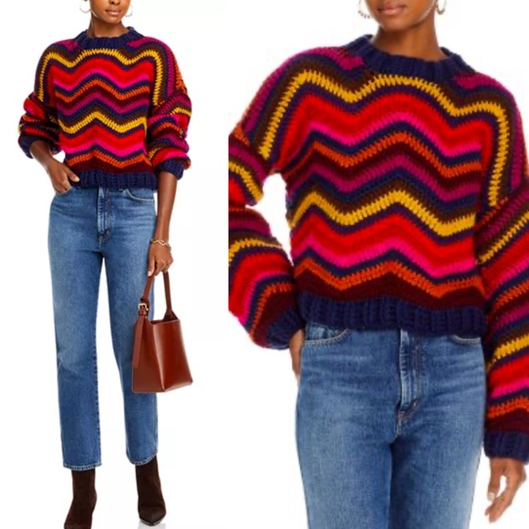 FARM Rio Sweaters - NWT FARM Rio Colorful Waves Crochet Sweater
